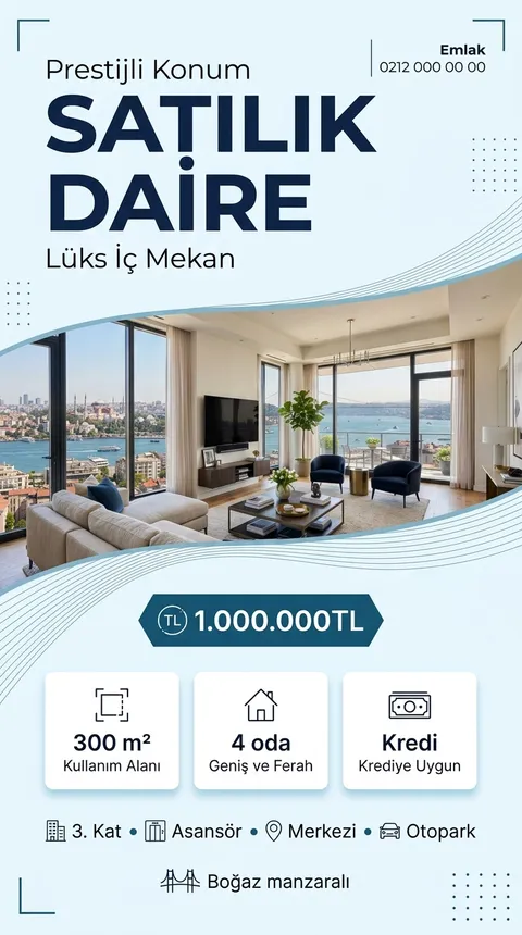 Buzul Kavis temasıyla üretilmiş örnek ilan görseli: Satılık daire, 1.000.000 TL