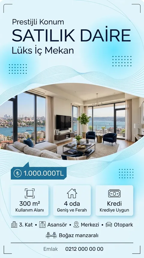 Buzul Kavis temasıyla üretilmiş örnek ilan görseli: Satılık daire, 1.000.000 TL