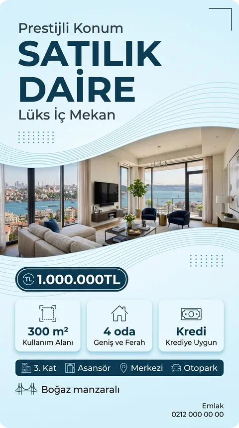 Buzul Kavis temasıyla üretilmiş örnek ilan görseli: Satılık daire, 1.000.000 TL
