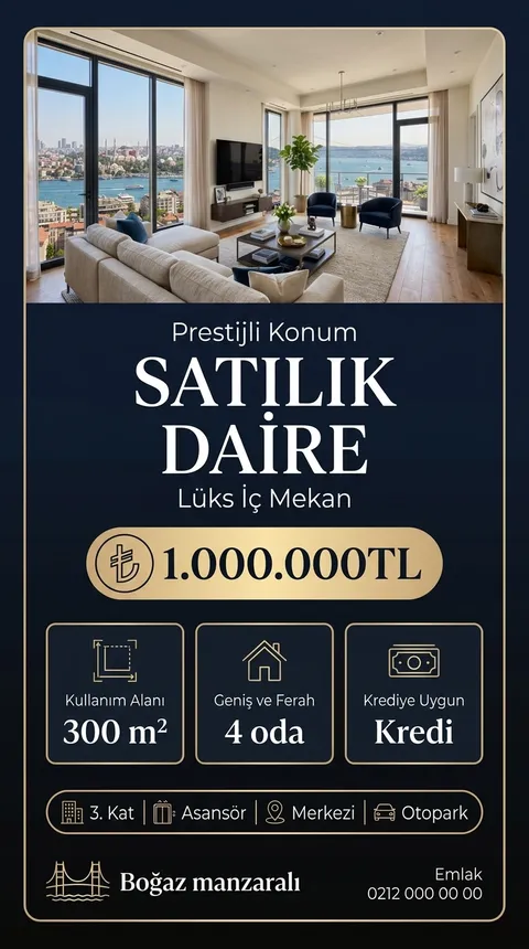 Gece Altını temasıyla üretilmiş örnek ilan görseli: Satılık daire, 1.000.000 TL