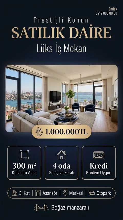 Gece Altını temasıyla üretilmiş örnek ilan görseli: Satılık daire, 1.000.000 TL
