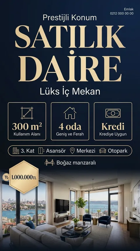 Gece Altını temasıyla üretilmiş örnek ilan görseli: Satılık daire, 1.000.000 TL