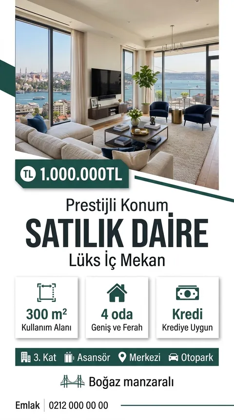 Petrol Blok temasıyla üretilmiş örnek ilan görseli: Satılık daire, 1.000.000 TL