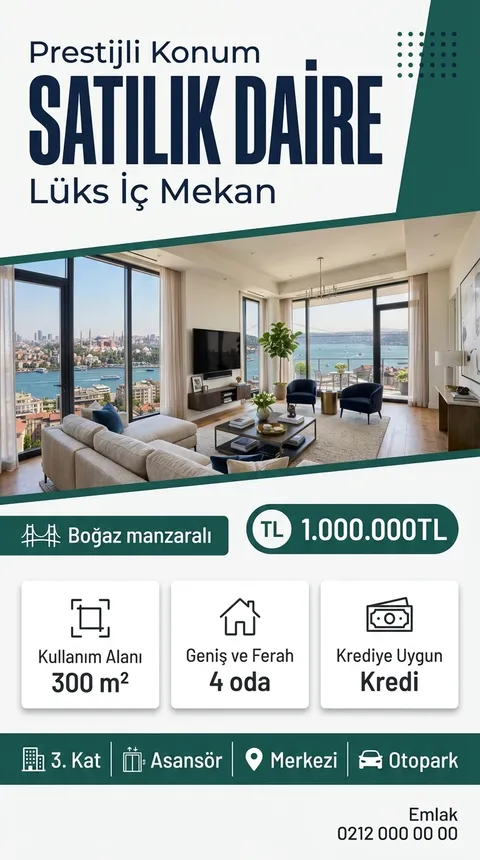 Petrol Blok temasıyla üretilmiş örnek ilan görseli: Satılık daire, 1.000.000 TL